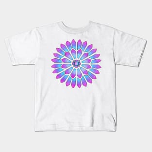 Blue Purple Cloud Stained Glass Floral Mandala Kids T-Shirt